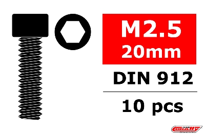 Team Corally - Stahl Schrauben M2.5 x 20mm - Innensechskant Zylinderkopf - 10 St