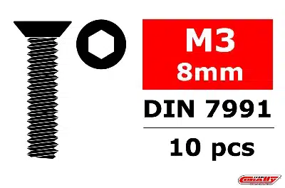 Team Corally - Stahl Schrauben M3 x 8mm - Innensechskant Senkkopf - 10 St