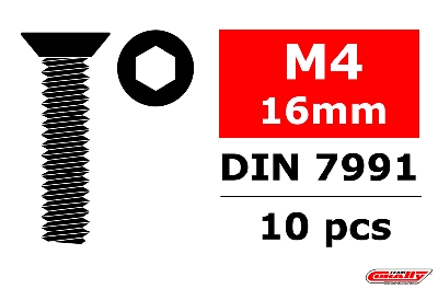 Team Corally - Stahl Schrauben M4 x 16mm - Innensechskant Senkkopf - 10 St
