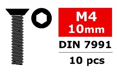 Team Corally - Stahl Schrauben M4 x 10mm - Innensechskant Senkkopf - 10 St