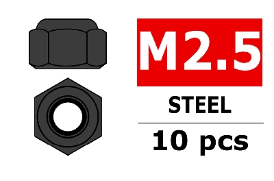 Team Corally - Stahl Nylstop Muttern M2.5 - Schwarz passiviert - 10 St