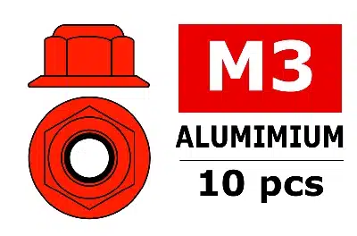 Team Corally - Aluminium Sechskantmutter Selbstsichernd - M3 - mit Bund - Rot - 10 St