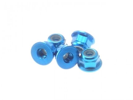 Hiro Seiko 3mm Alloy Flange Nylon Nut [T-Blue] ( 5 pcs)