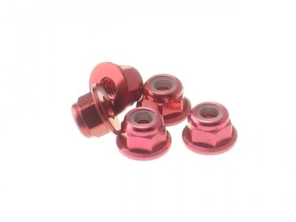 Hiro Seiko 3mm Alloy Flange Nylon Nut [Red] ( 5 pcs)