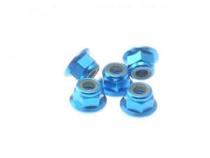 Hiro Seiko 4mm Alloy Flange Nylon Nut [T-Blue] ( 5 pcs)