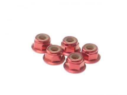 Hiro Seiko 4mm Alloy Flange Nylon Nut [Red] ( 5 pcs)