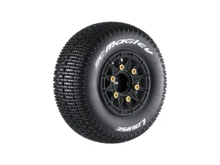 Louise RC - SC-MAGLEV - 1-10 Short Course Tire Set - Mounted - Soft - Black Wheels - Removable 1-10 SC Hex - 12, 14, 17mm