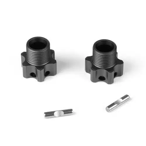 TKR5071E – Wheel Hubs (+4mm, lightened, gun metal ano, w/pins, 2pcs)