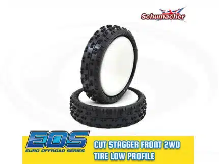 1:10 Schumacher Cut Stagger - 2WD Front Komplettrad -Low Profile- gelb (2) verklebt, 12mm Sechskant - EOS / Mibos 2017/18-